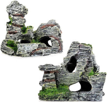 Aquarium Rock Cave Dekoration mit Grünem Gras 2er Set