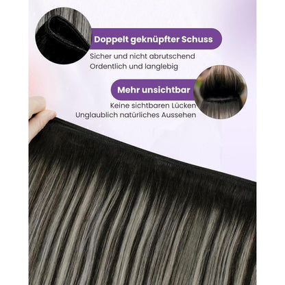 Echthaar Tressen Schwarz Balayage Silber 60cm - 100g