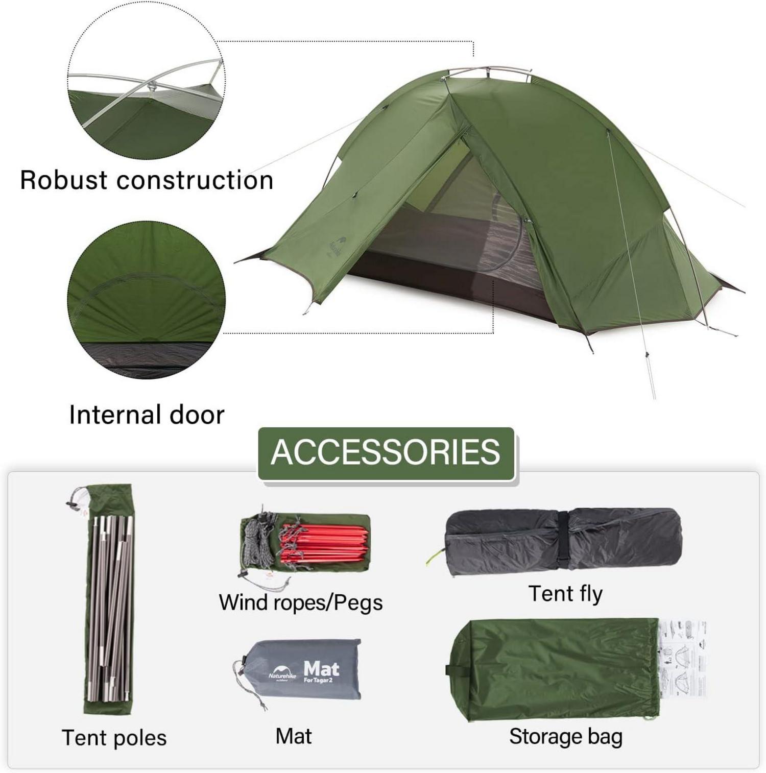 Ultraleichtes Naturehike Taga Rucksackzelt 1/2 Personen Waldgrün UV-Schutz