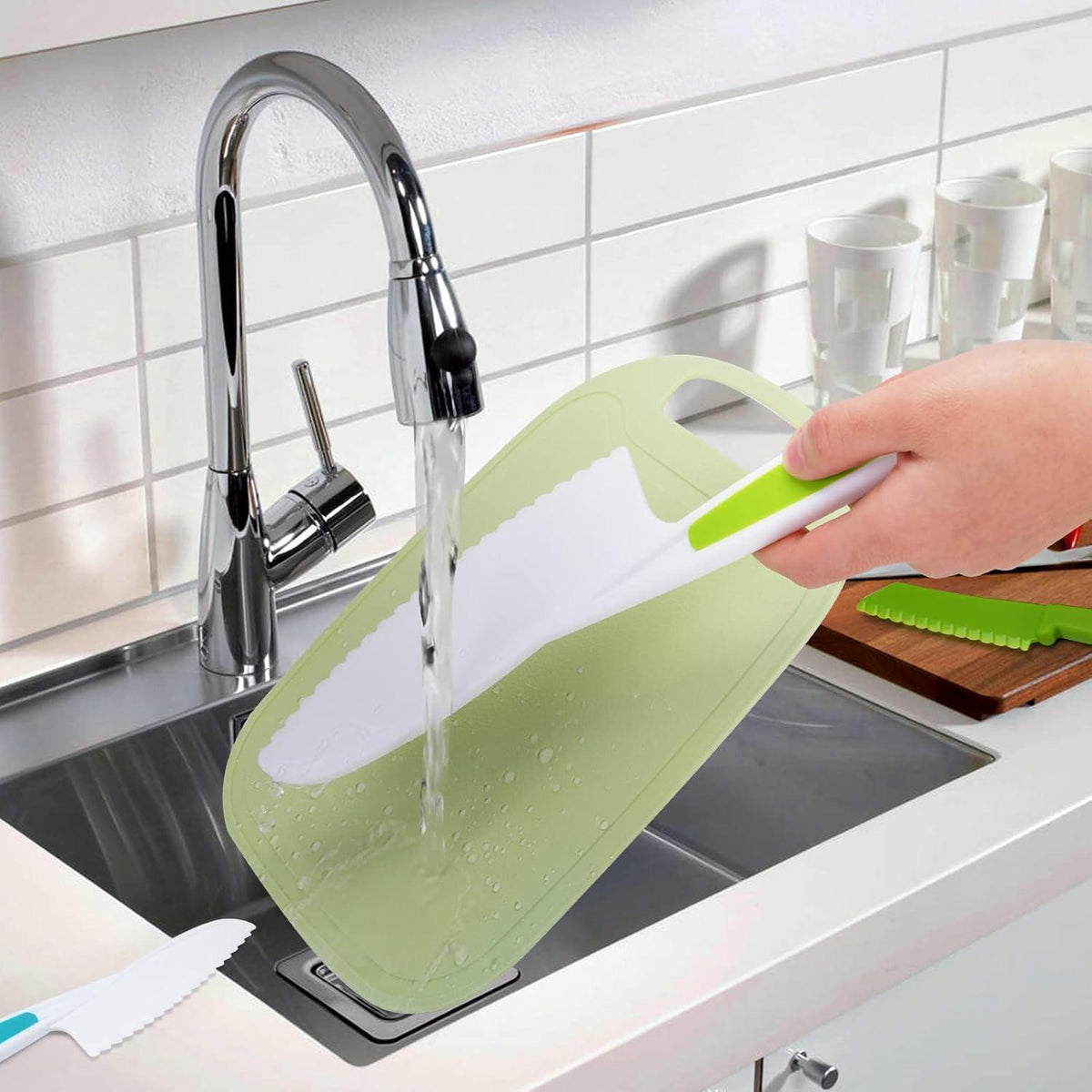Kindermesser Set 8-teilig | Sicheres Holzmesser & Montessori Schneidewerkzeug
