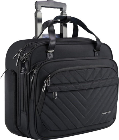 Rollende Laptoptasche Frauen 15,6 Zoll Wasserabweisend RFID Schwarz