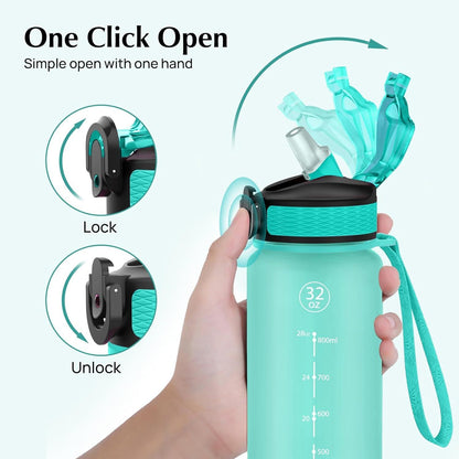 EYQ Wasserflasche Tritan BPA-frei mit Strohhalm 1 l Mintgrün