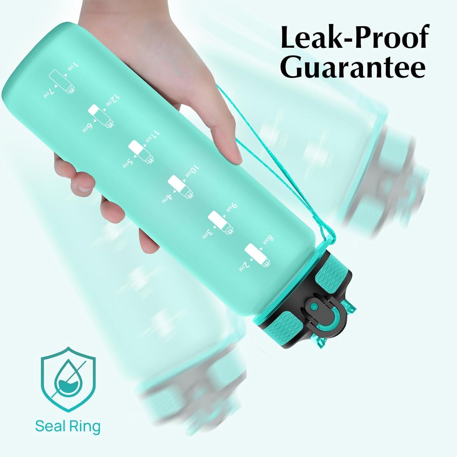 Auslaufsichere Wasserflasche 1l Sport Strohhalm Zeitmarkierung Tritan BPA-frei