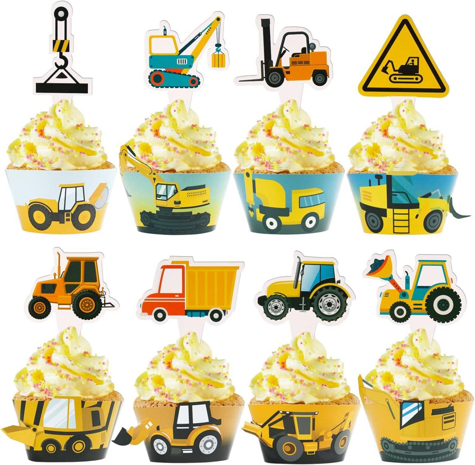 Baustelle Party Cake Topper Bagger Cupcake Wrapper Set 48-teilig