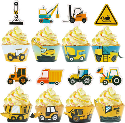 Baustelle Party Cake Topper Bagger Cupcake Wrapper Set 48-teilig