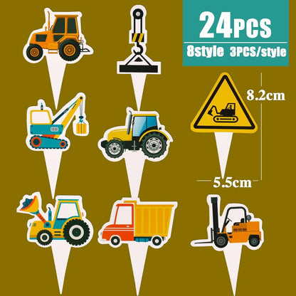 Baustelle Party Cake Topper Bagger Cupcake Wrapper Set 48-teilig