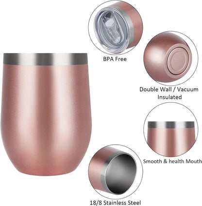 Weinbecher Edelstahl Stemless mit Deckel Doppelwandige Travel Becher