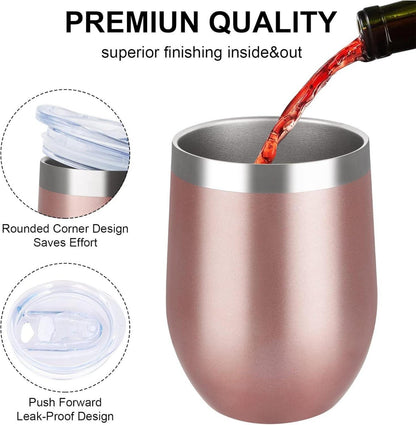 Edelstahl Weinbecher Stemless mit Deckel Doppelwandige 4er Set reise Becher