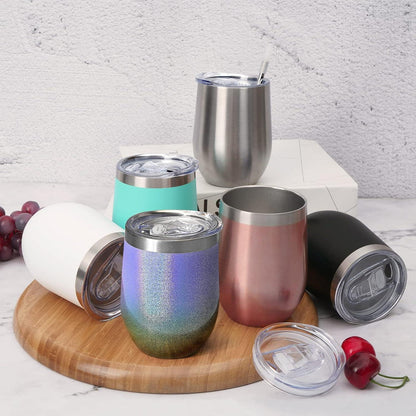 Joymaking Stemless Weinbecher Edelstahl mit Deckel Rosagold-Schwarz 4er Set