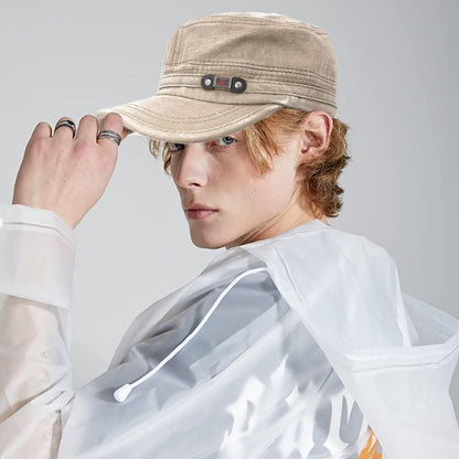 Militär Baseballmütze Flache Kappe Baumwolle Beige Einstellbar