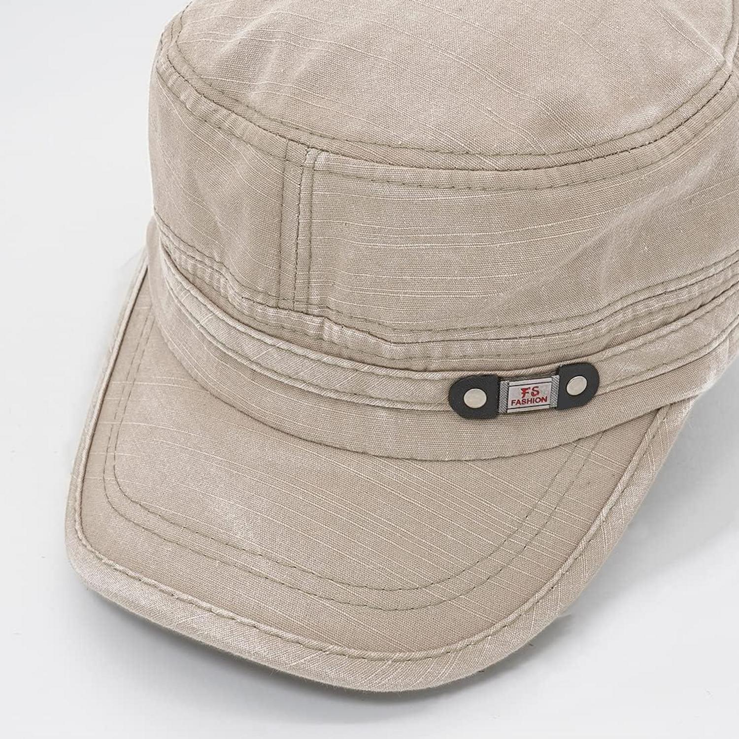 Unisex Armee Militärhut Flache Kappe Baumwolle Beige