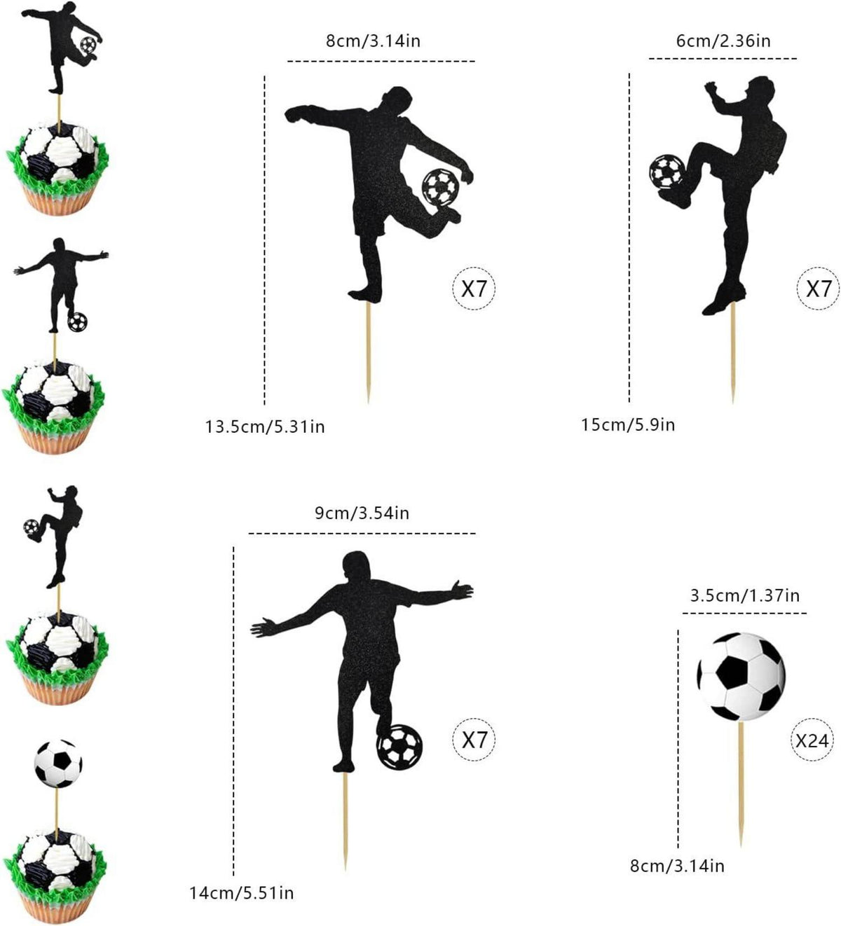 48er Fußball Cupcake Topper Set, Fußball Party Deko