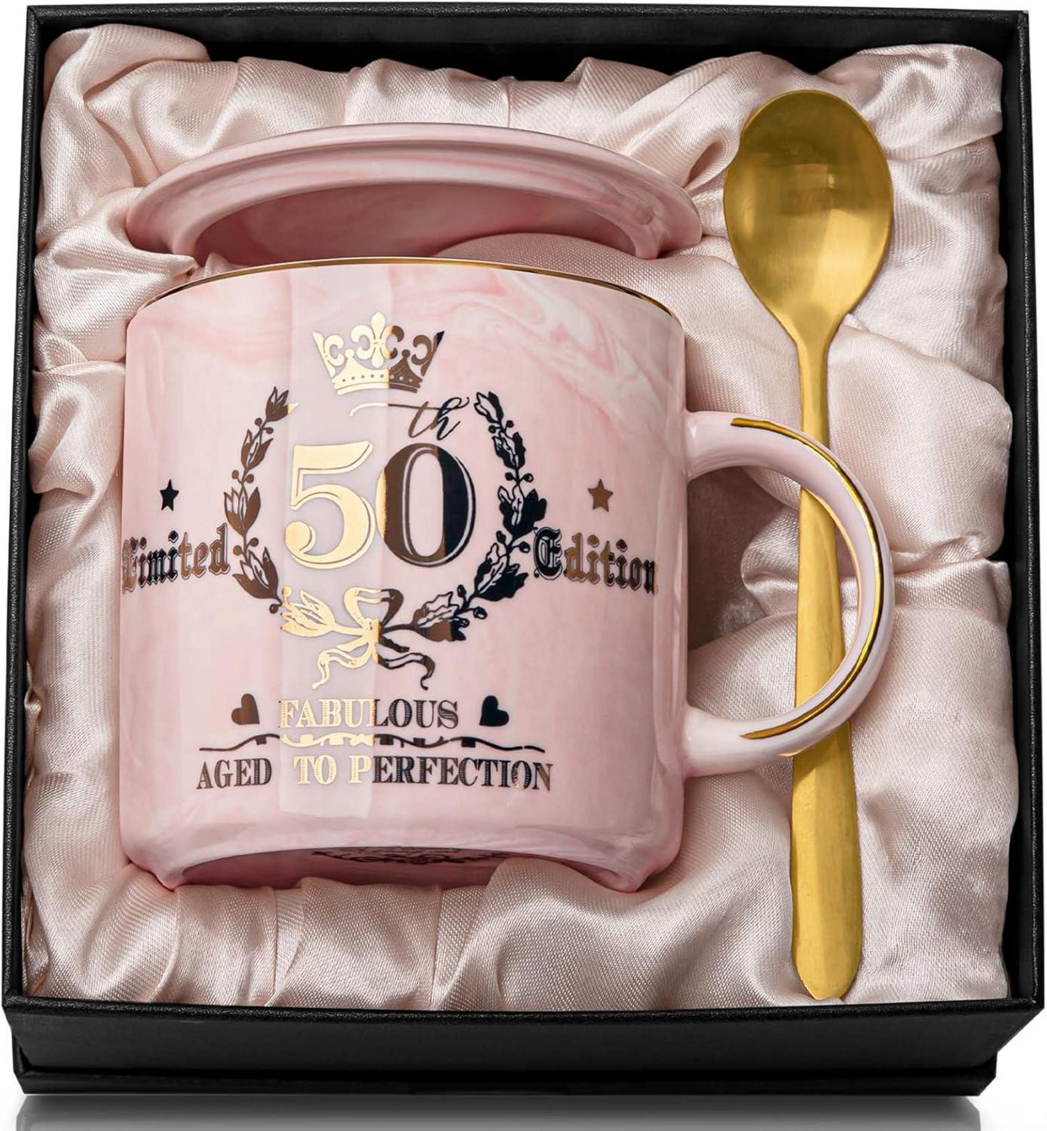 Marmor Kaffeetasse mit Goldverzierung in Geschenkbox - 50. Geburtstag
