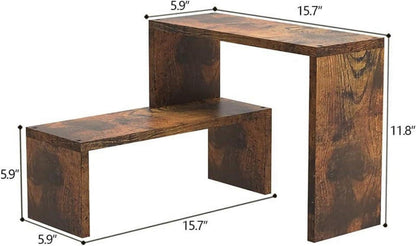 VEDECASA 2-stufiges stapelbares Ecke-Gewürzregal aus rustikalem braunem Holzregal