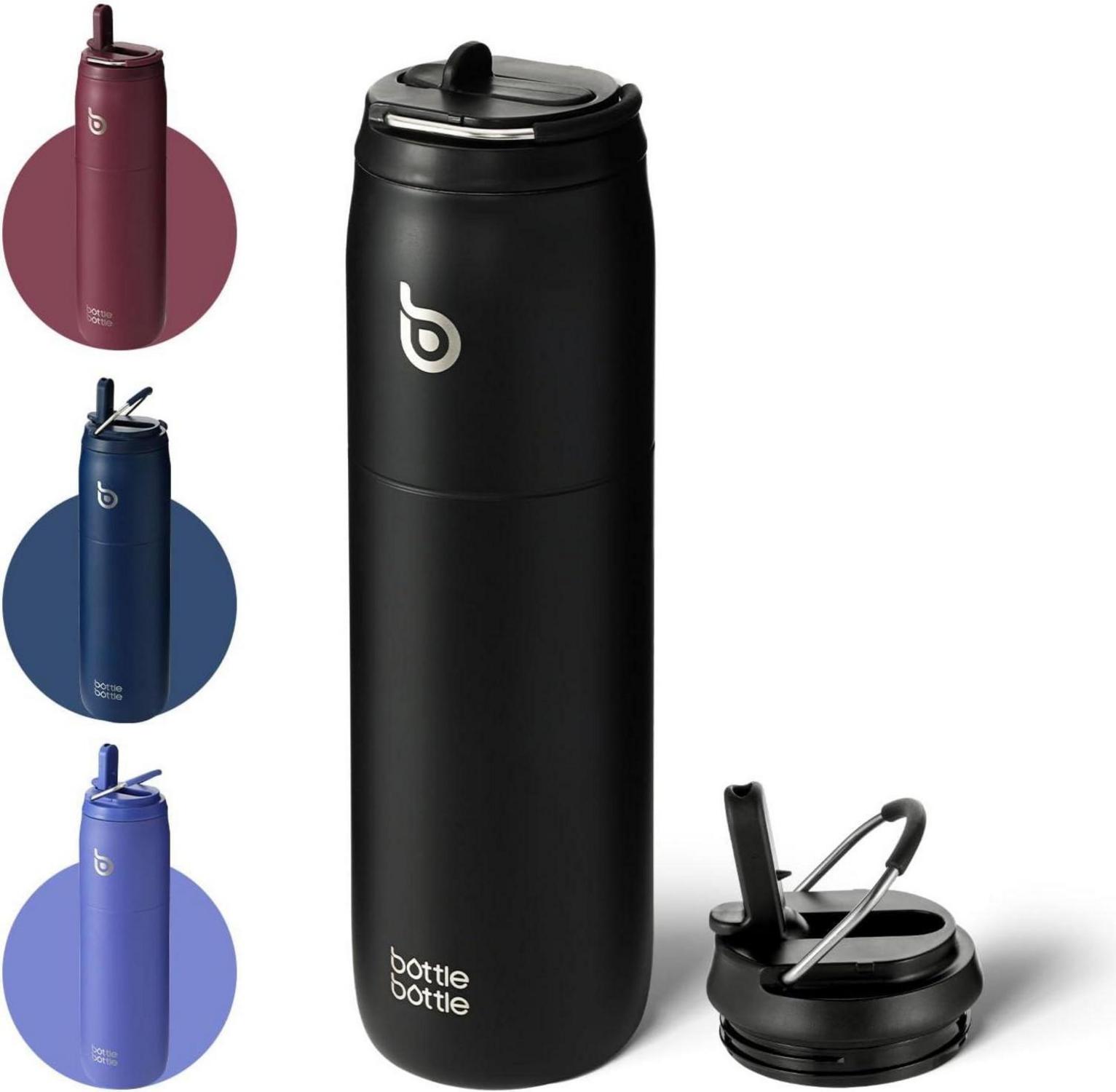 Isolierte Edelstahl Wasserflasche 32oz mit Strohhalm Griff Schwarz