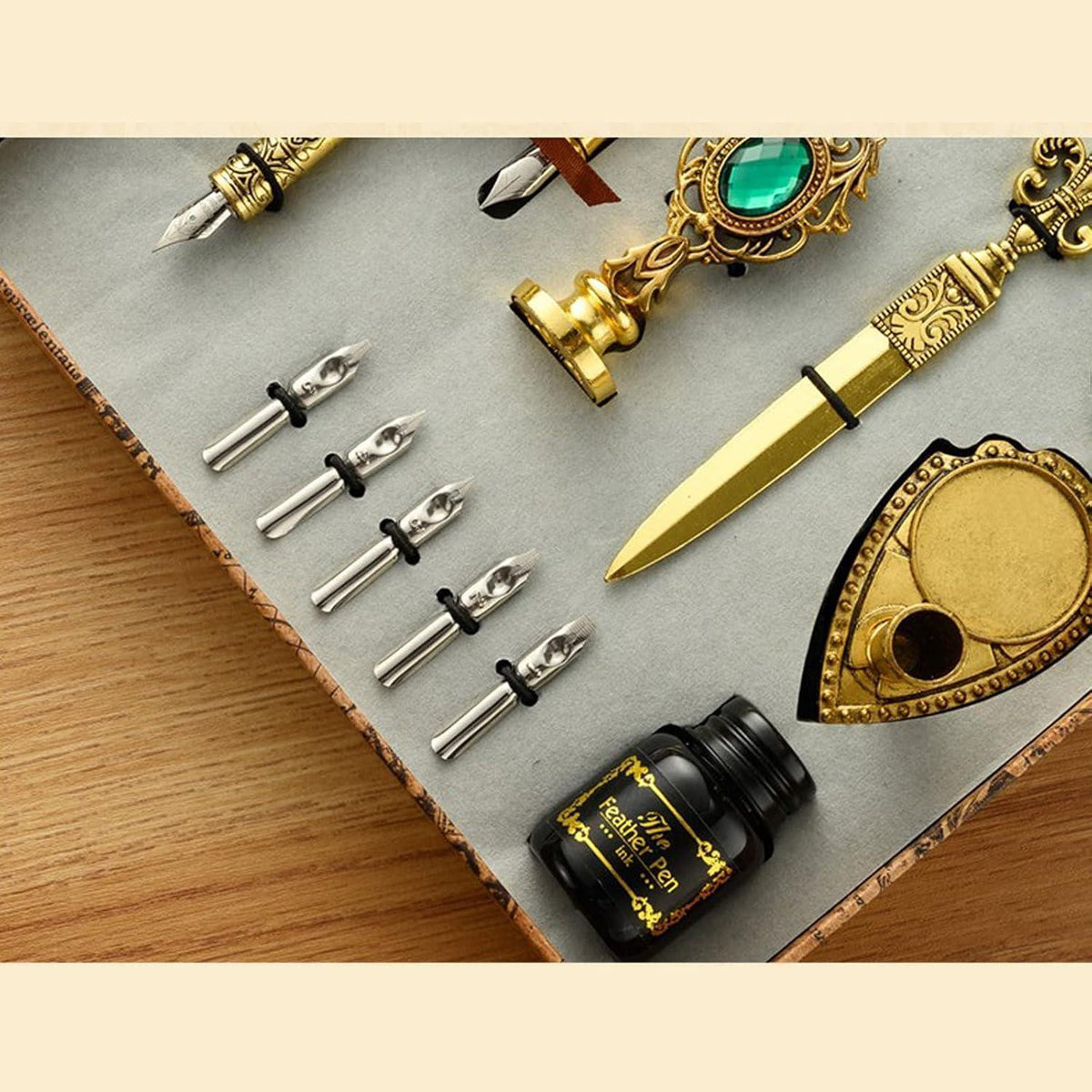 Kalligrafie Set mit Tinte & Stempeln – Vintage Schreibfeder Geschenk
