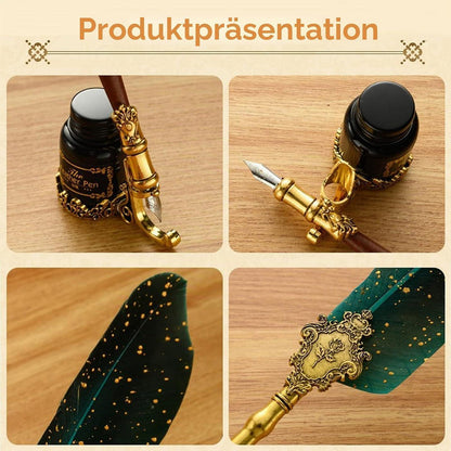 Kalligrafie Set mit Tinte & Stempeln – Vintage Schreibfeder Geschenk