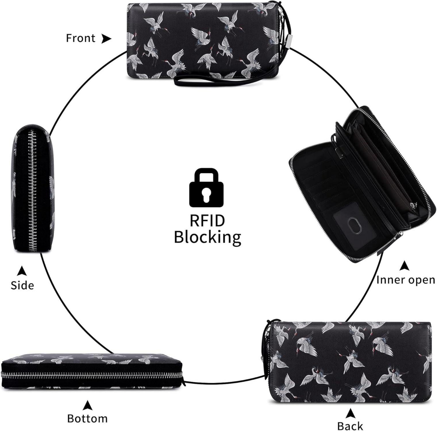 Geldbörse Damen Groß RFID-Blockierung Blumen Prägung Fächer