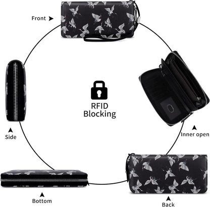 Geldbörse Damen Groß RFID-Blockierung Blumen Prägung Fächer