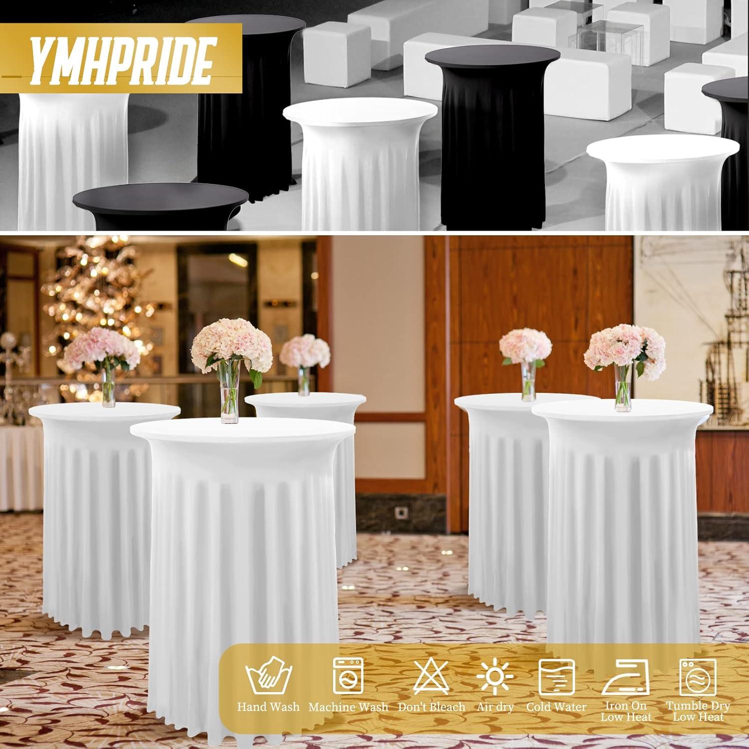 YMHPRIDE 2er-Set Weiße Stretch Stehtisch Hussen 80x110cm Cocktail Tischdecke
