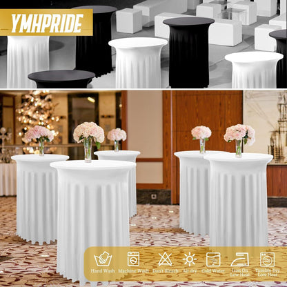 YMHPRIDE 2er-Set Weiße Stretch Stehtisch Hussen 80x110cm Cocktail Tischdecke