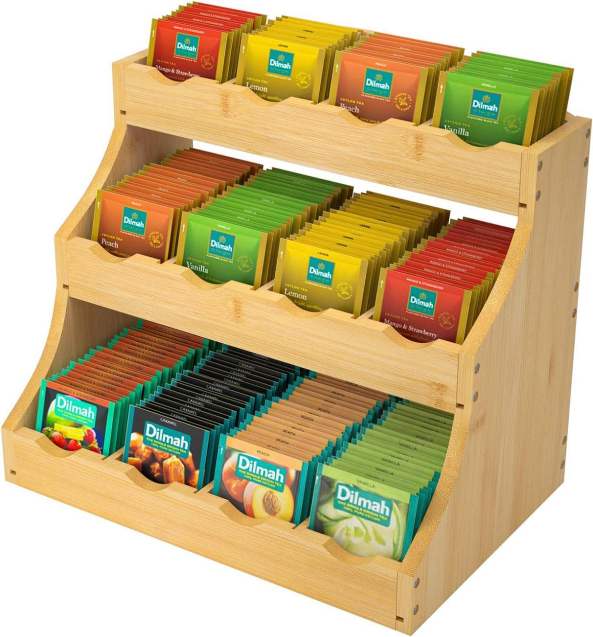 Teebeutelorganizer Bambus Teebox 12 Fächer extra groß 30,7 x 20 x 25