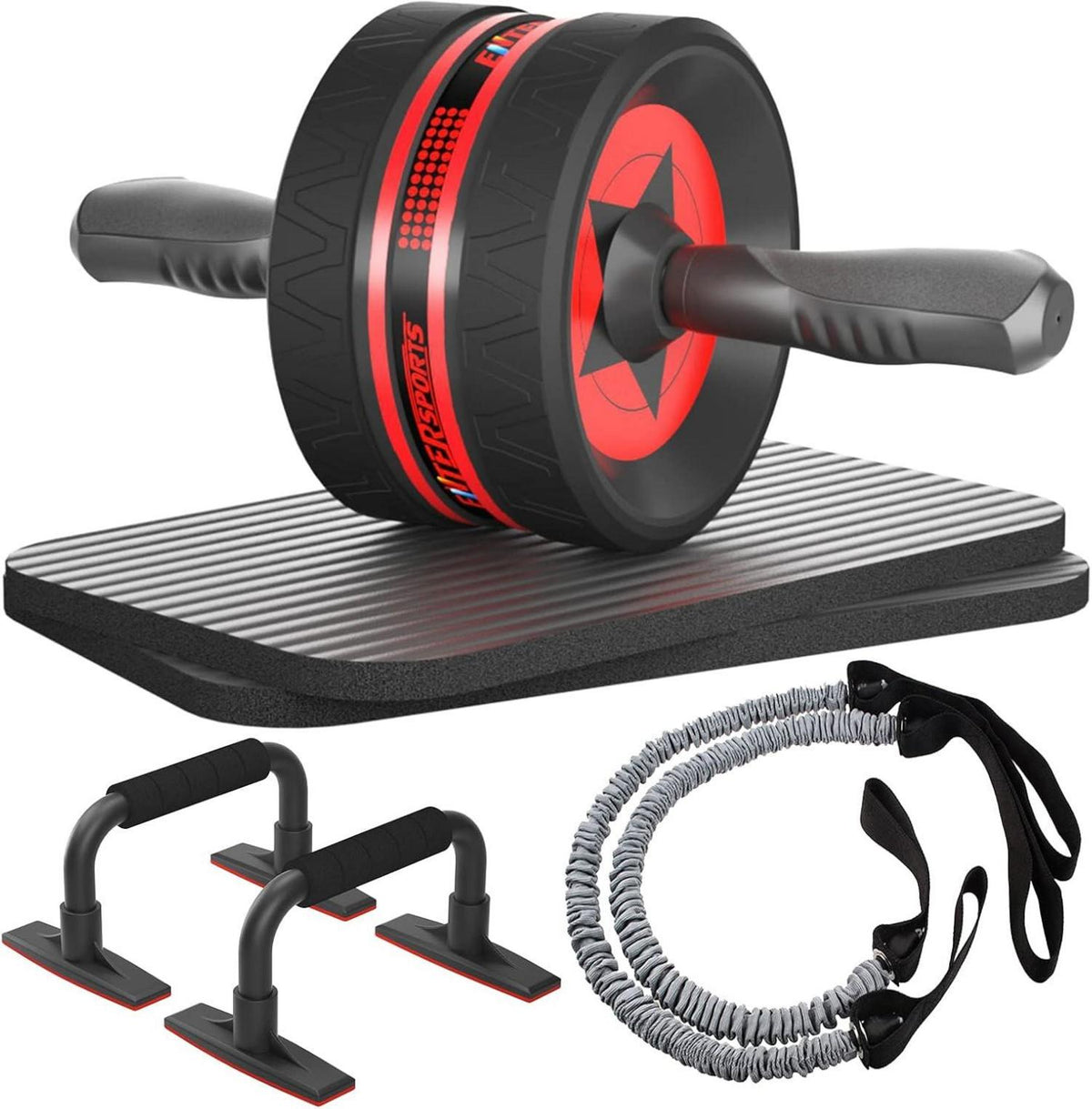 Bauchroller 6-in-1 Set Bauchtrainer Fitnessband Liegestütze Kniematte