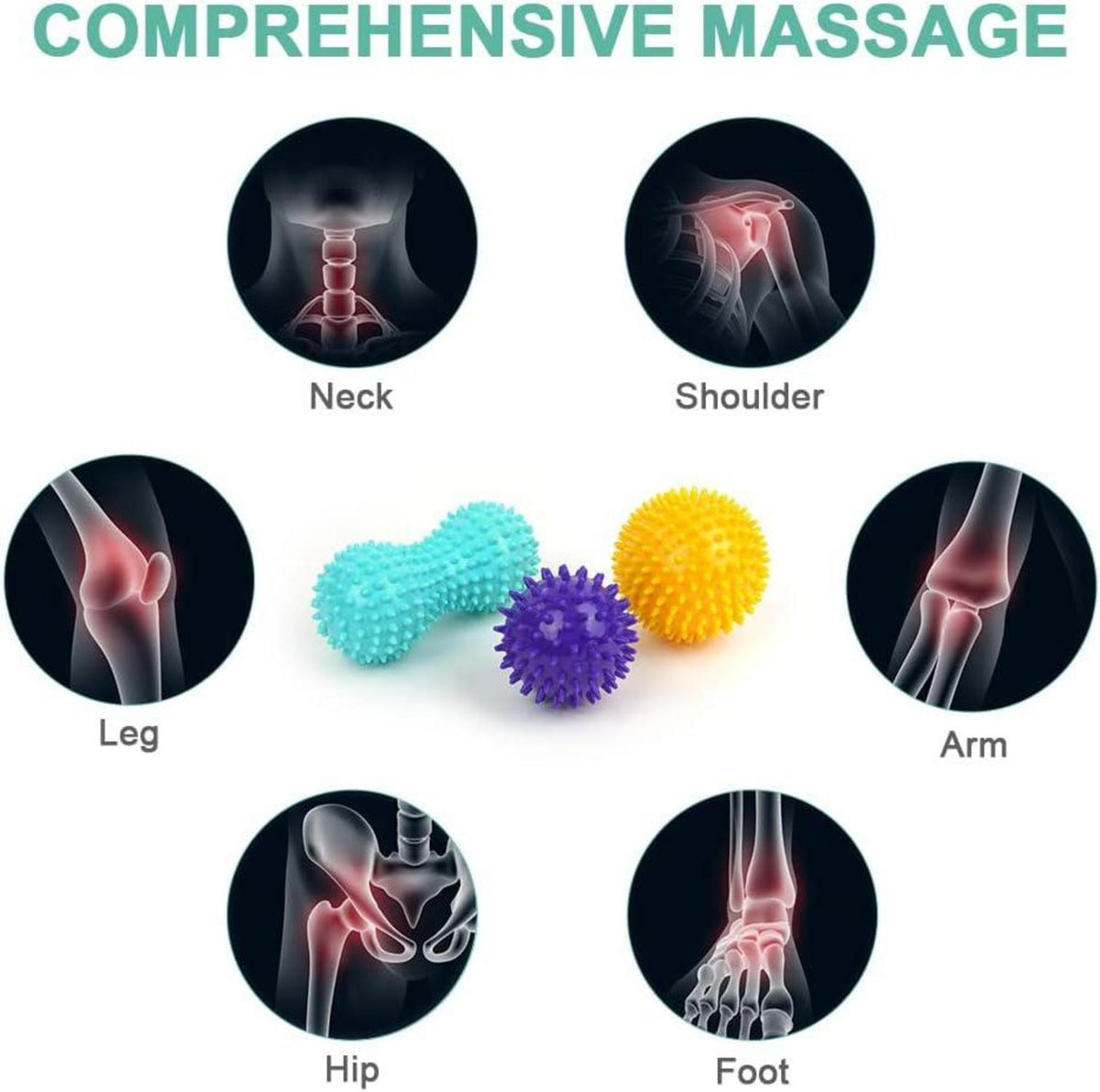 URAQT 3er Set Massagebälle Faszienball Igelball Spiked Massage Ball Hart
