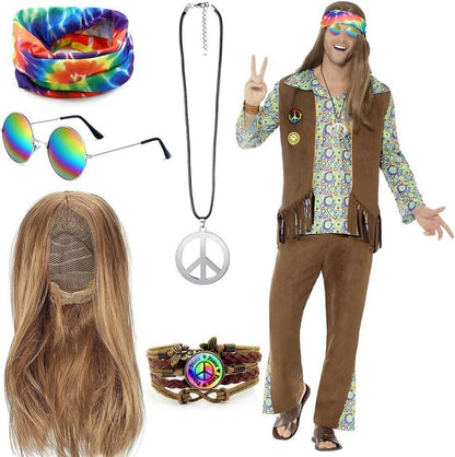Hippie Kostüm Set Accessoires Friedenszeichen Halloween Dress Up