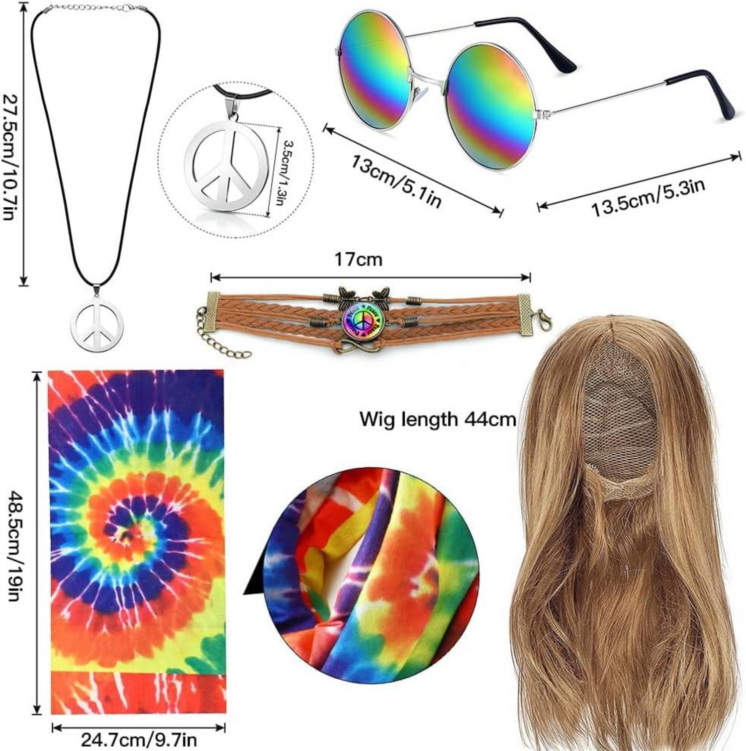 Hippie Kostüm Set Friedenszeichen Accessoires 60er 70er