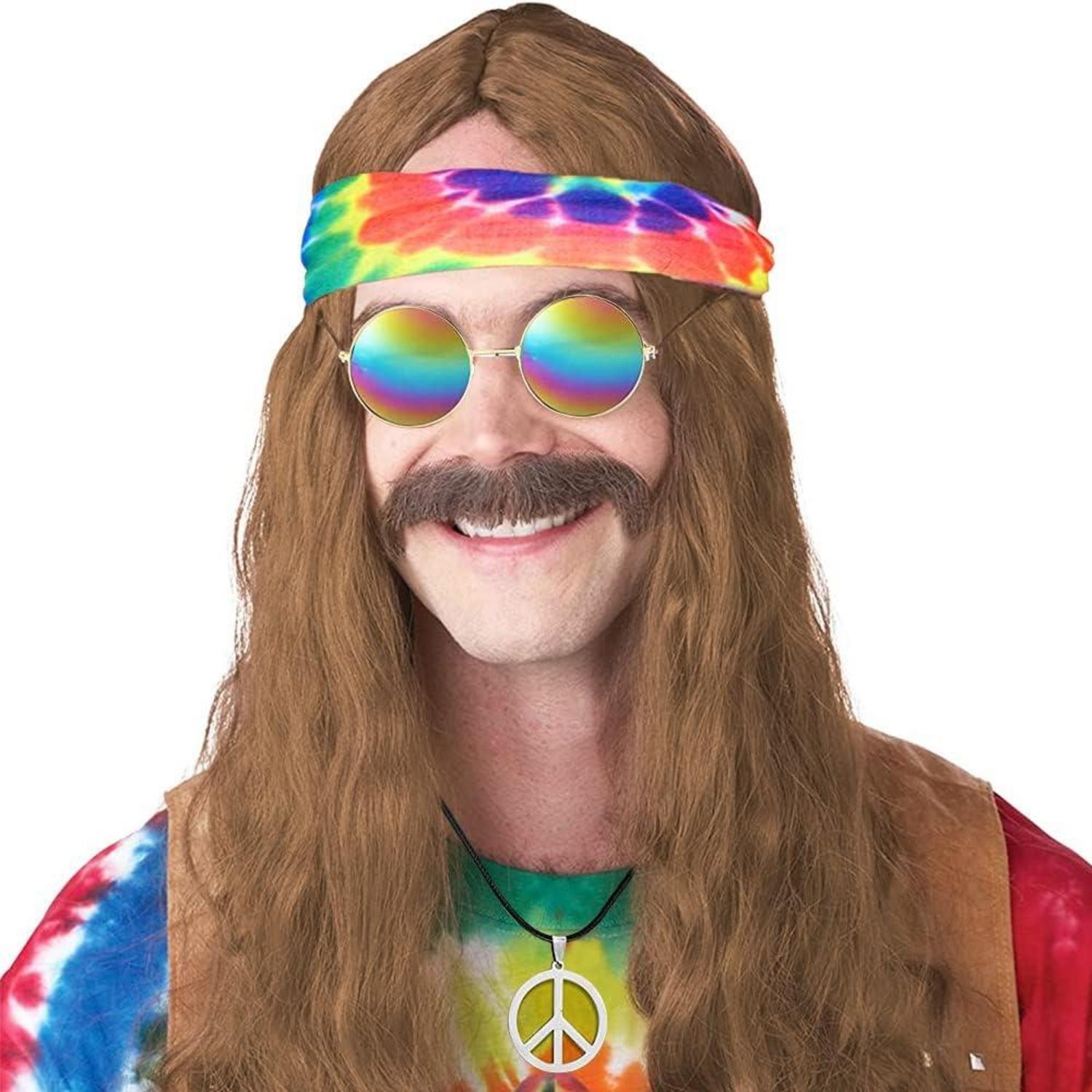 BIQIQI Hippie Kostüm Set Friedenszeichen Ohrringe Armband Festivals 70er Jahre Party