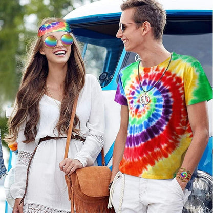 Hippie Kostüm Set Friedenszeichen Perücke Armband Sunnies Halloween Dress