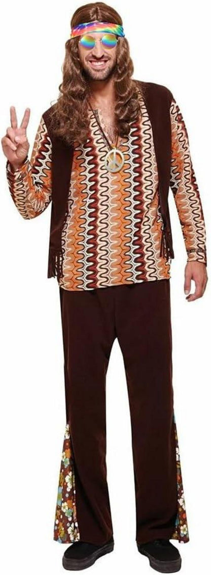 Hippie Kostüm Set Friedenszeichen Perücke Armband Sunnies Halloween Dress
