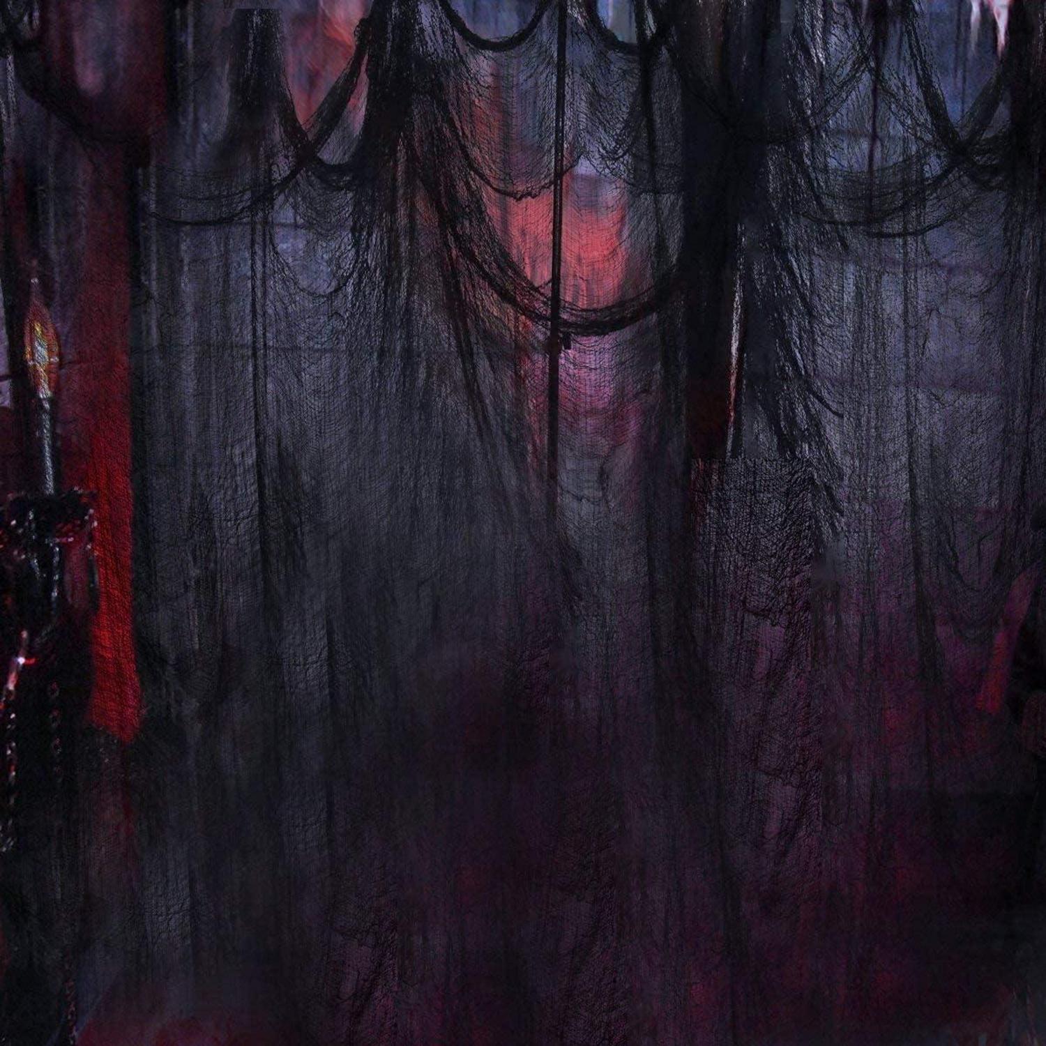 UDIKEFO Halloween Gruseliges Käsetuch 200x500cm Schwarzer Stoff