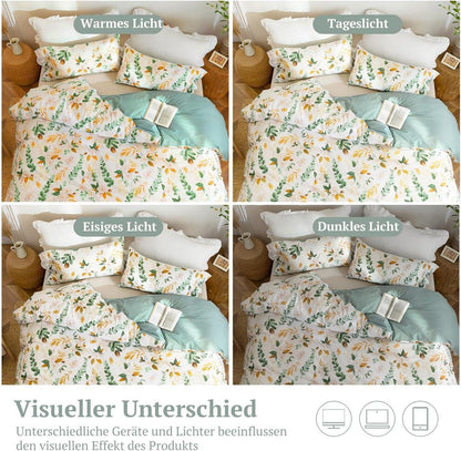 Bettwäsche Baumwolle Pflanzenmuster Salbeigrün 155x220 ÖkoTex