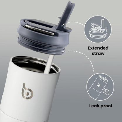 Isolierte Trinkflasche 680ml mit Strohhalm, Deckel und Griff