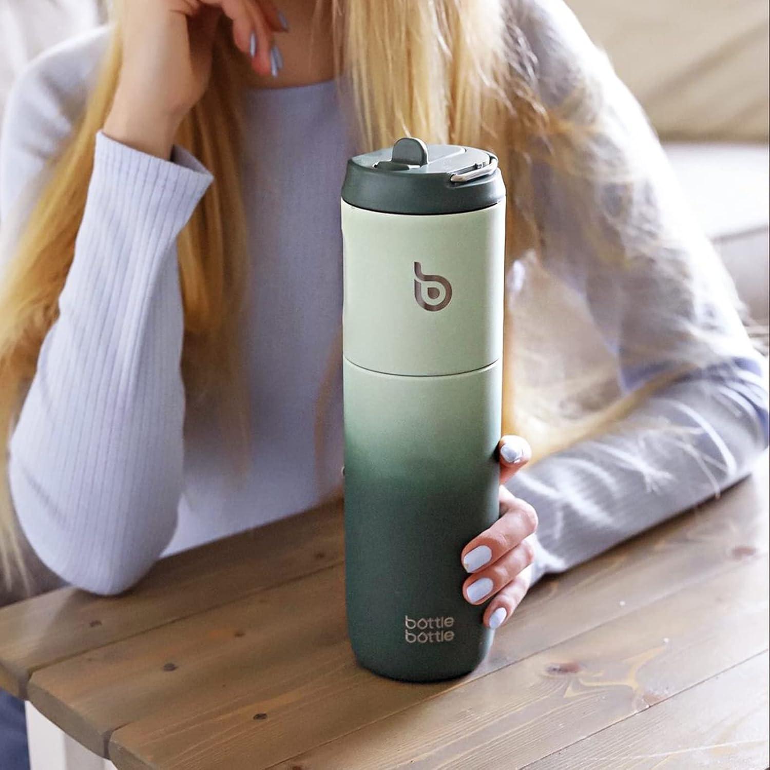 Isolierte Trinkflasche 680 ml mit Strohhalm und Griff, grün