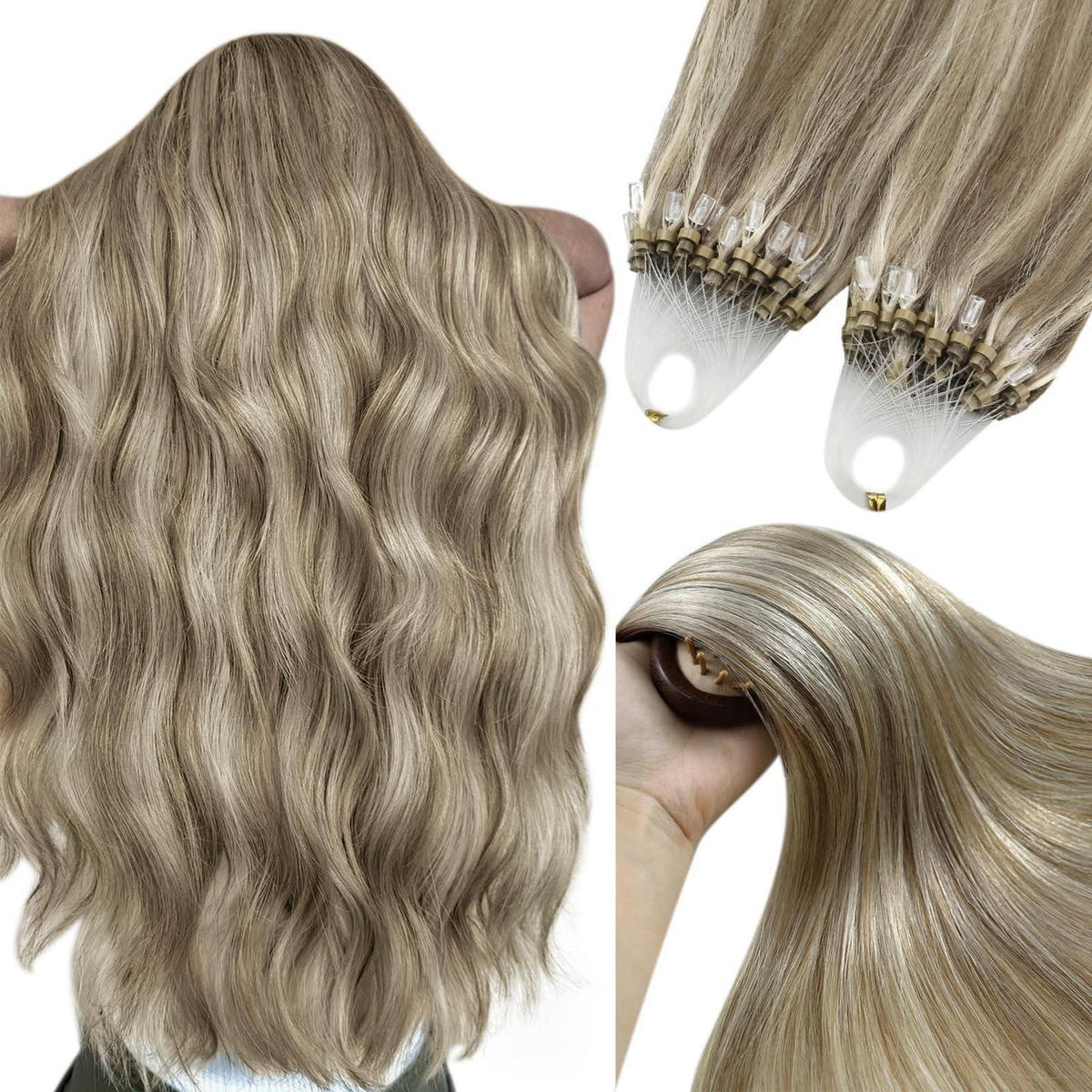 Echthaar Microring Extensions Braun Blond 55cm