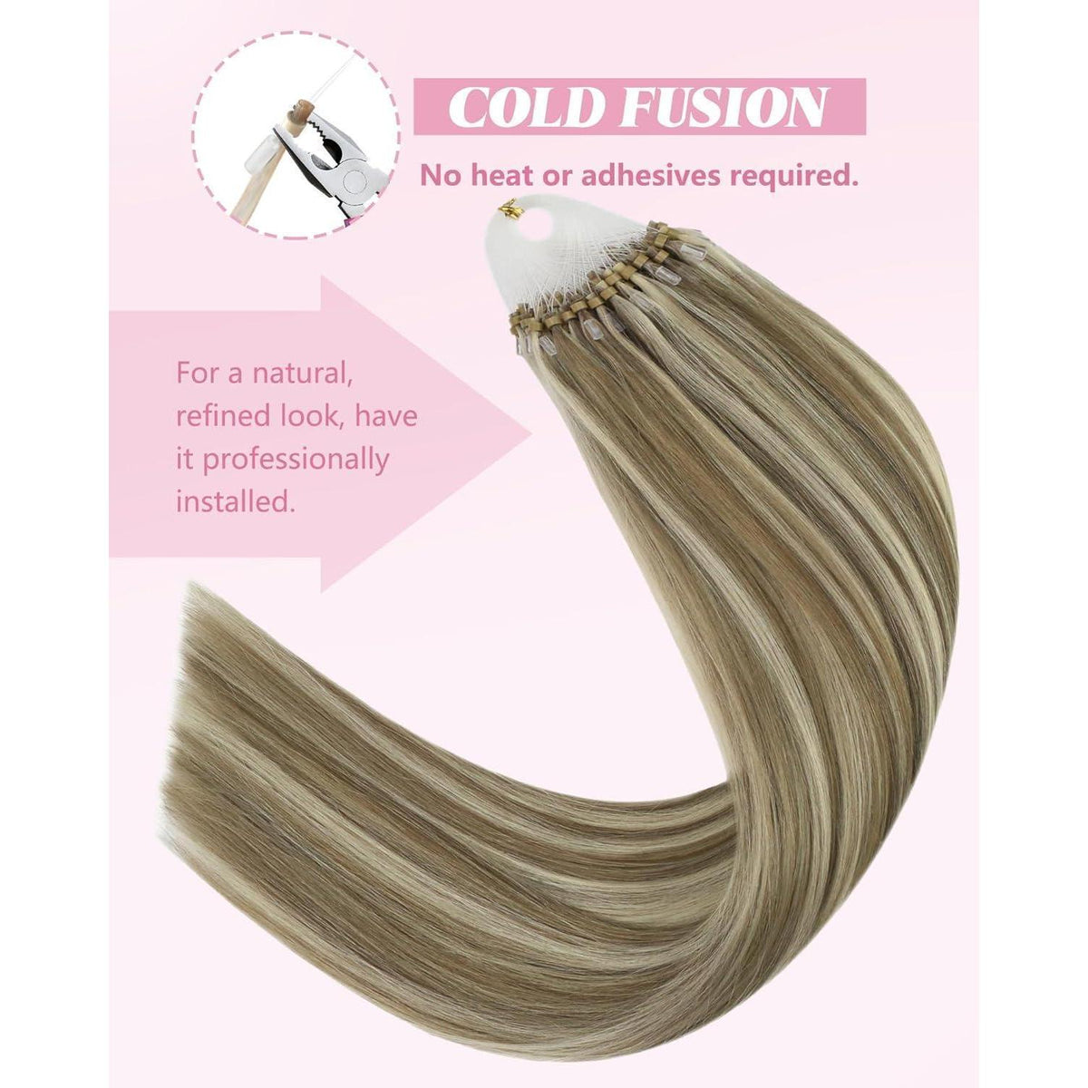 Echthaar Microring Extensions Braun Blond 55cm