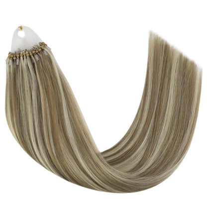 Echthaar Microring Extensions Braun Blond 55cm