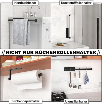 Küchenrollenhalter Edelstahl Mattschwarz, Selbstklebend Bohrbar