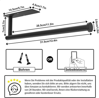 Küchenrollenhalter mattschwarz selbstklebend bohrbar Edelstahl SUS304