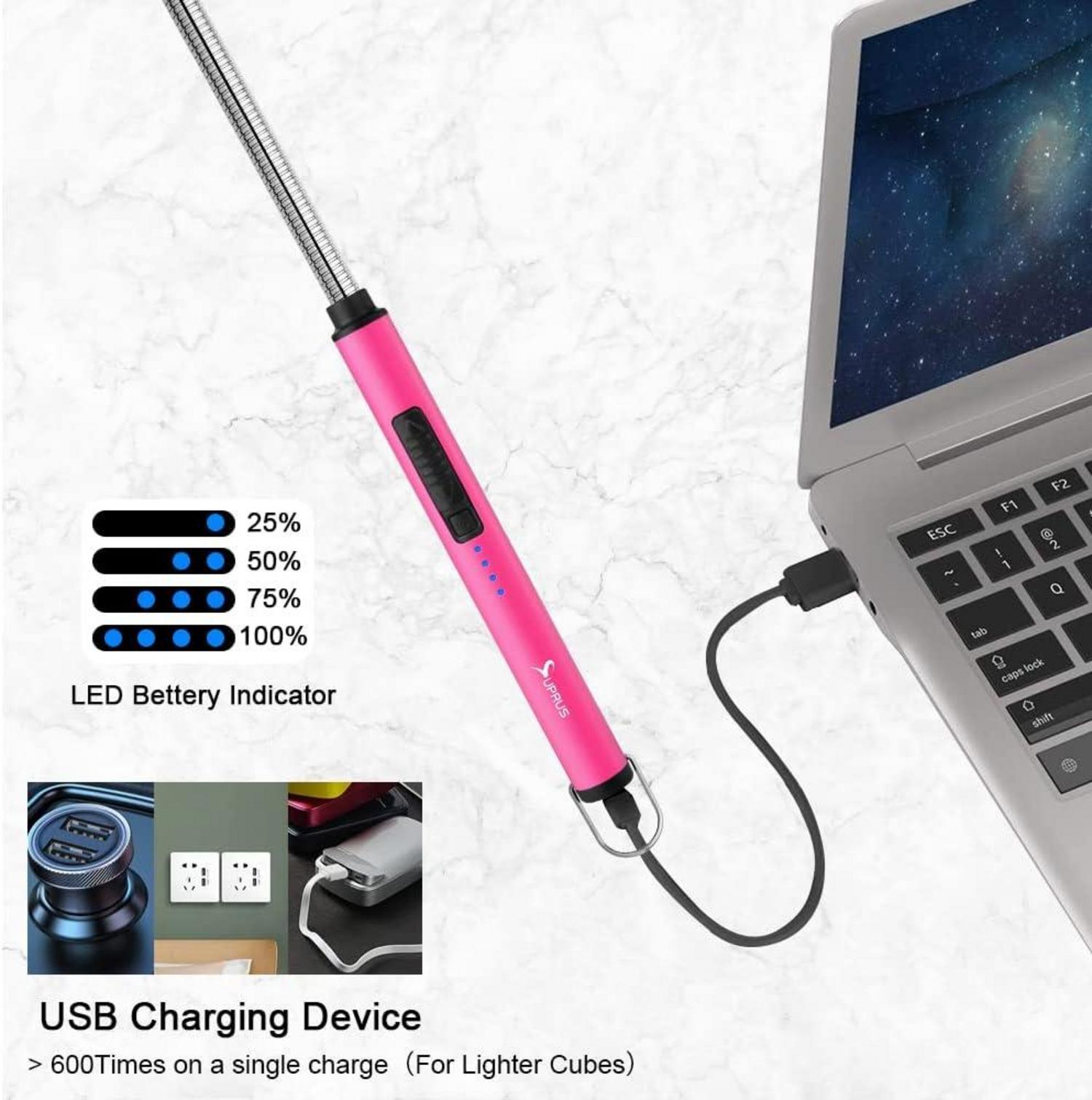 Elektrisches Lichtbogen-Feuerzeug USB wiederaufladbar, winddicht, Edelstahl rosa