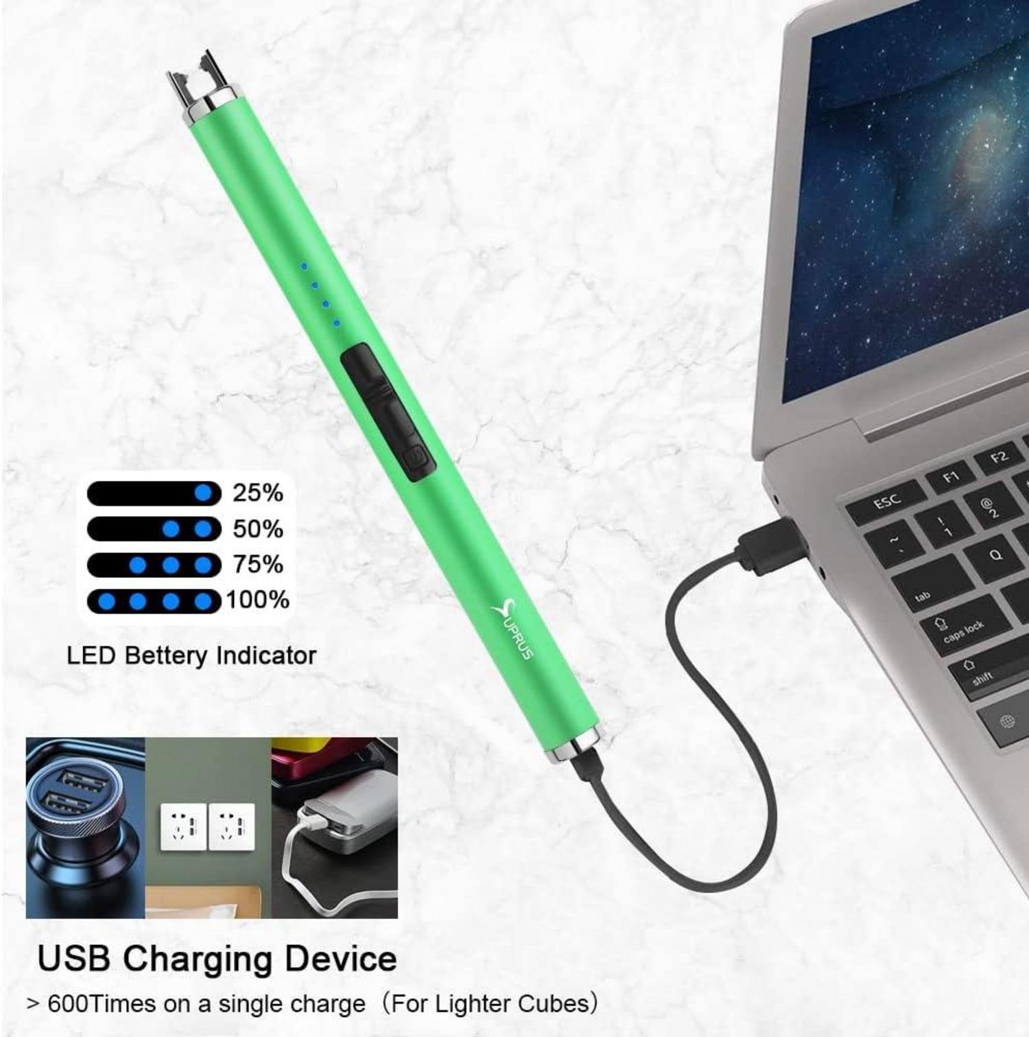 Elektronisches Lichtbogen Feuerzeug USB Aufladbar Triple-Sicherheitsdesign Grün