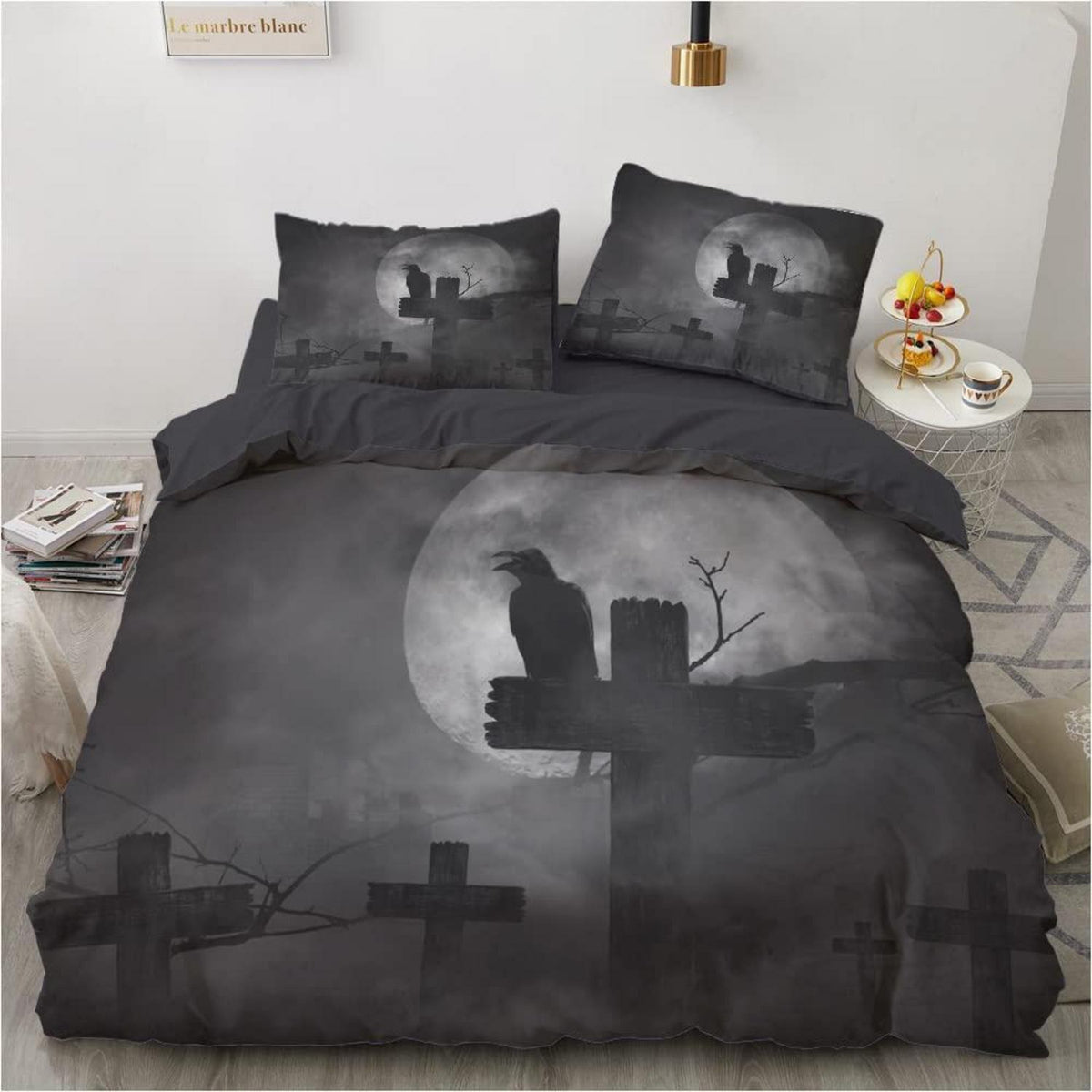 Gothic Bettwäsche-Set 135x200 cm, Schädel Muster Halloween