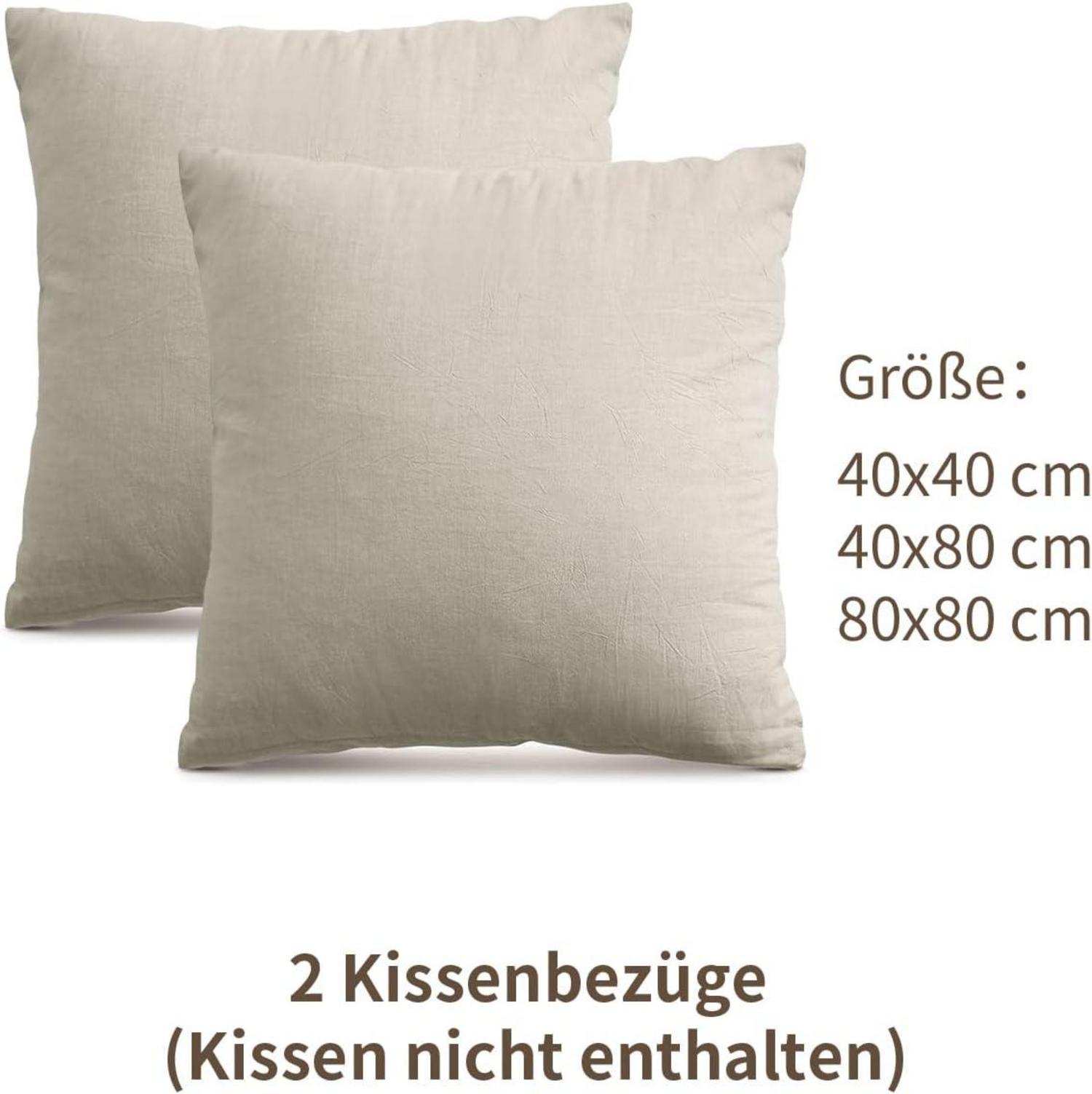Kissenbezug 40x40 cm 100% Baumwolle Beige 2er Set mit Reißverschluss