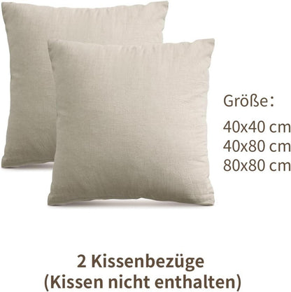 Kissenbezug 40x40 cm 100% Baumwolle Beige 2er Set mit Reißverschluss