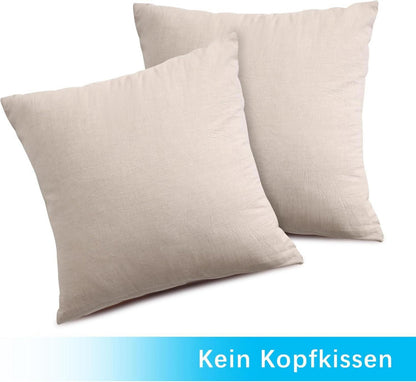 ATsense 2er Set Kissenbezug 40x40 cm 100% Gewaschene Baumwolle Reißverschluss Beige