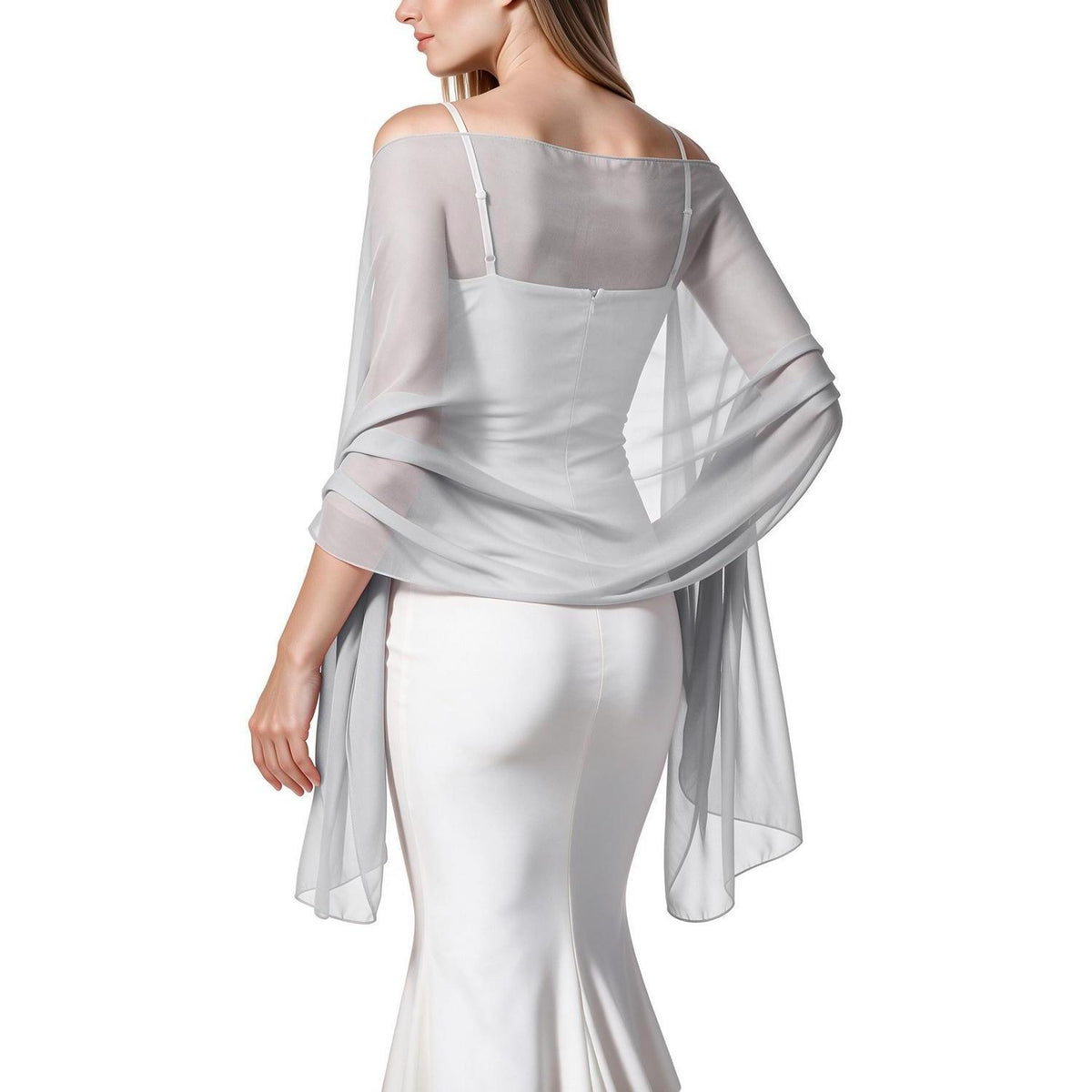 Chiffon Schal Damen leicht weich für Abendkleider Hochzeit Braut Silber Grau
