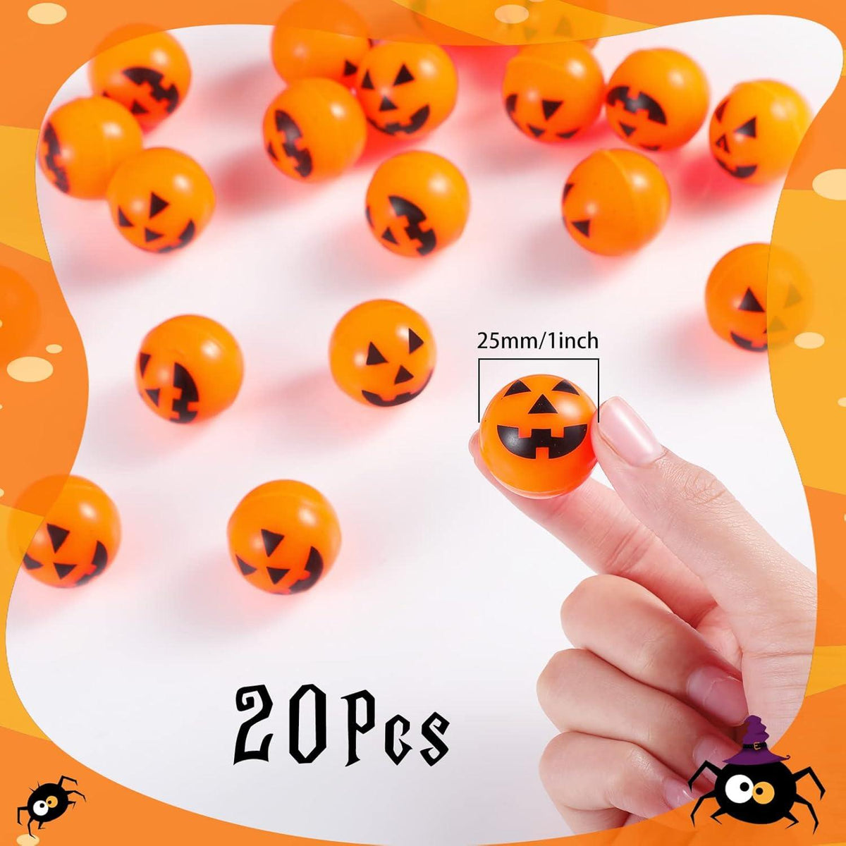 20 Stück Halloween Kürbis Gummiball Hüpfbälle für Kinder